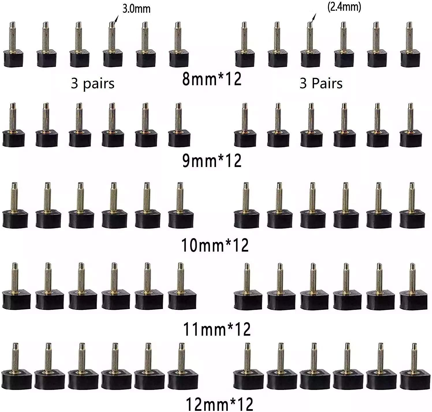 TcJ-Chen YEHAM 30 Pairs Womens High Heel Shoes Replacement Tips Pin (5 Different Sizes, 2 Different Pins Diamete) with 6 Heel P