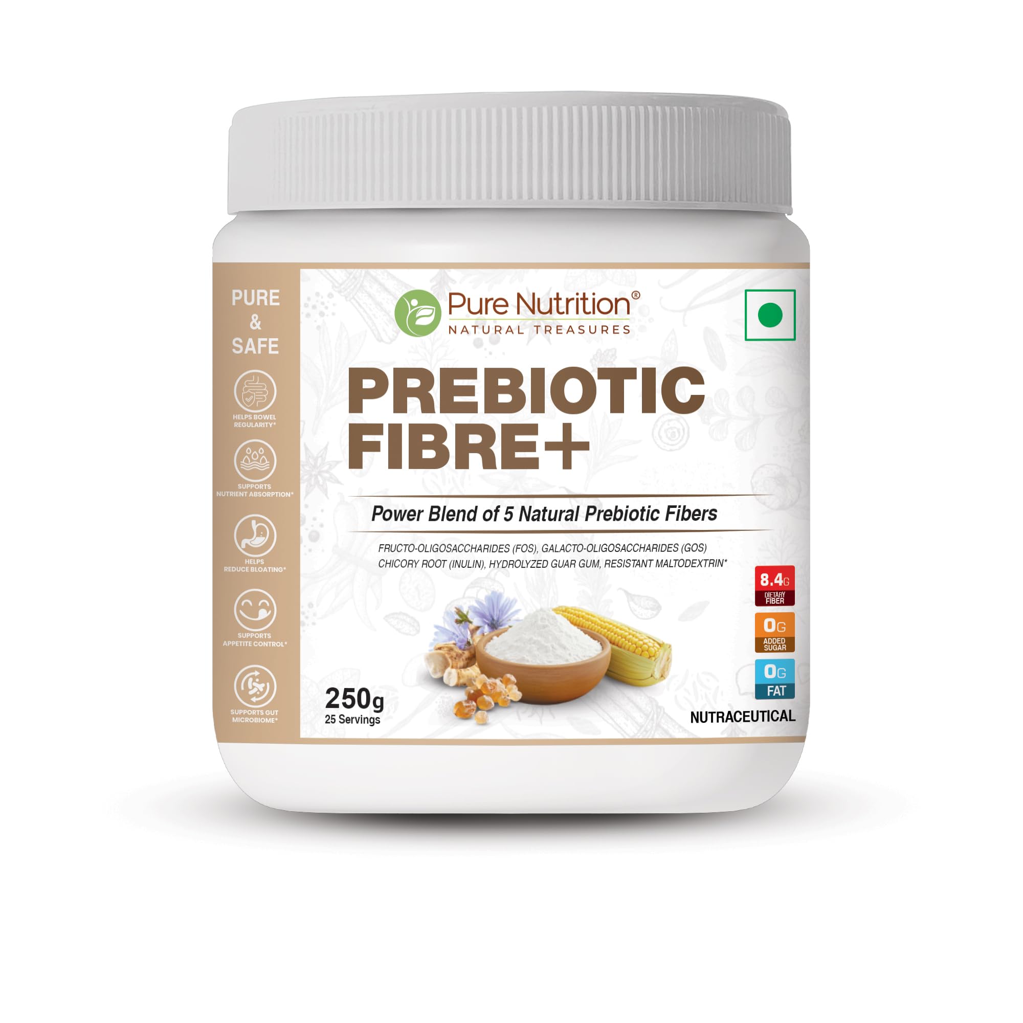 Pure Nutrition Prebiotic Fibre Powder, 250G  Fiber Supplement With Natural Blend Of 5 Prebiotic Fibers For Digestive Health, Su