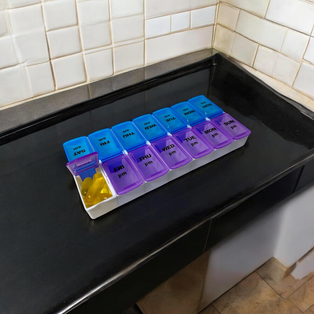7 Day AM PM Large Compartment Pill Box Case Organizer Easy Open Detachable Portable, Twice a Day Weekly Pill Box with Large Comp