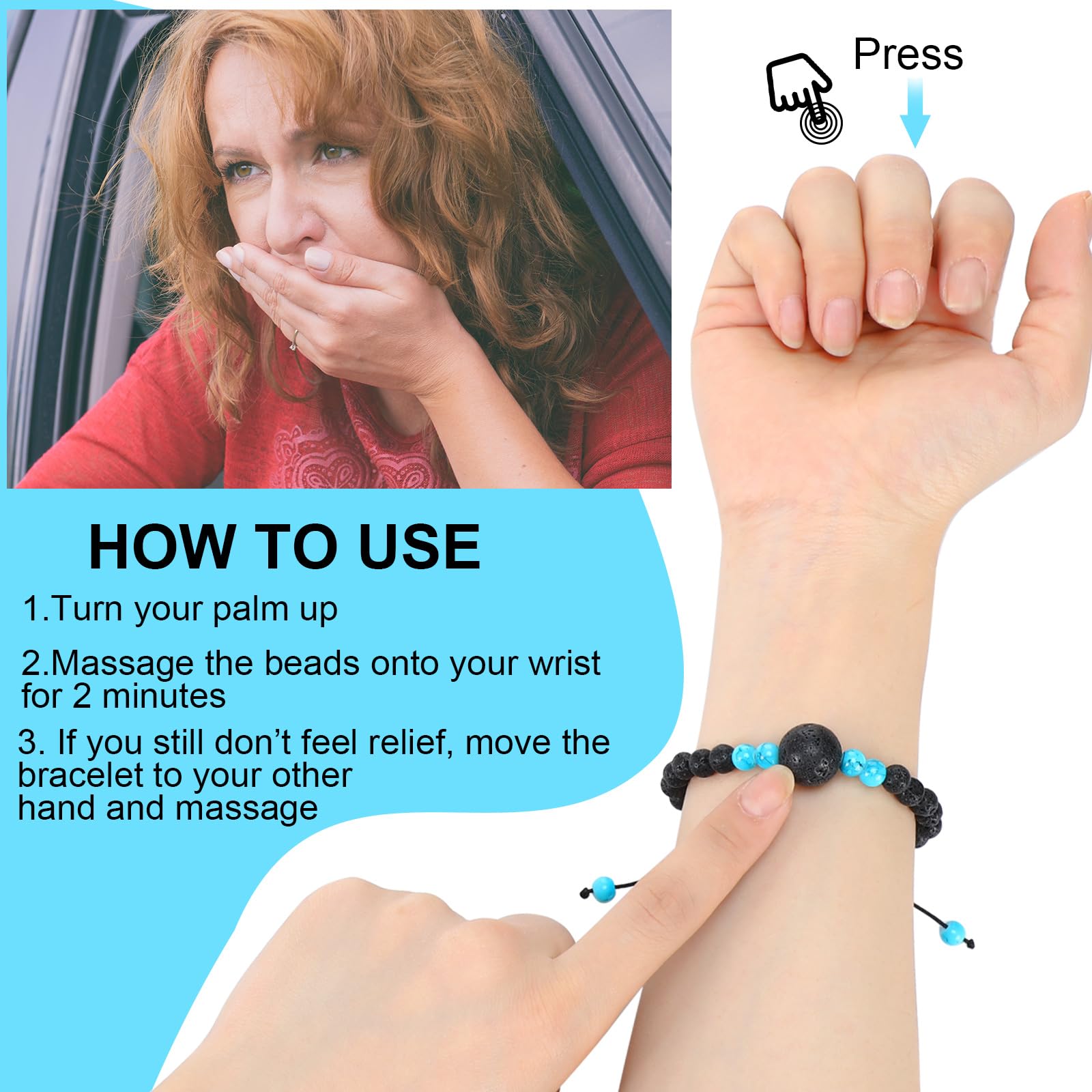 Sureio 6 Pcs Motion Sickness Bracelets Cruise Essentials Adjustable Anti Nausea Wristband for Adults Car Sea Air Sickness Relief