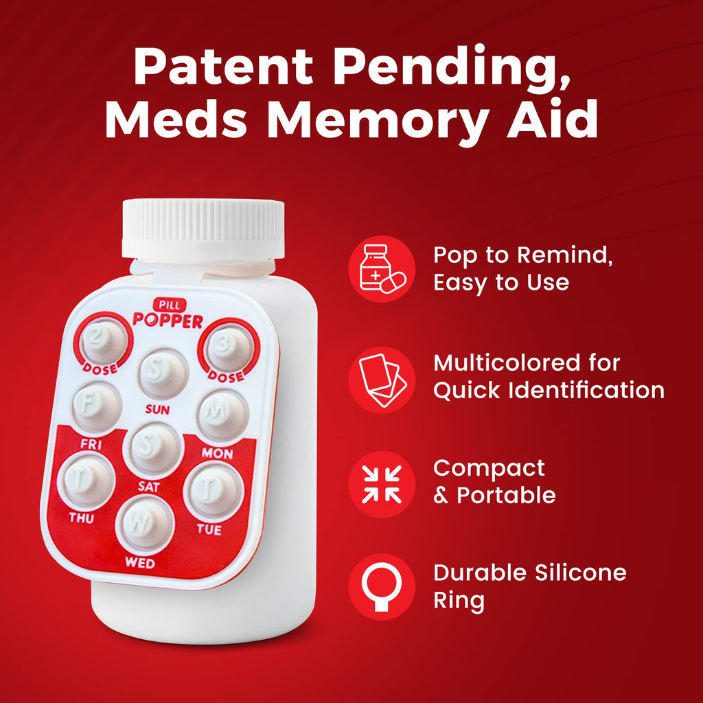 Pill Popper Medication Tracker, Daily Pill Reminder, Small and Portable Memory Aid with Buttons, Attaches to Pill Container, Tra