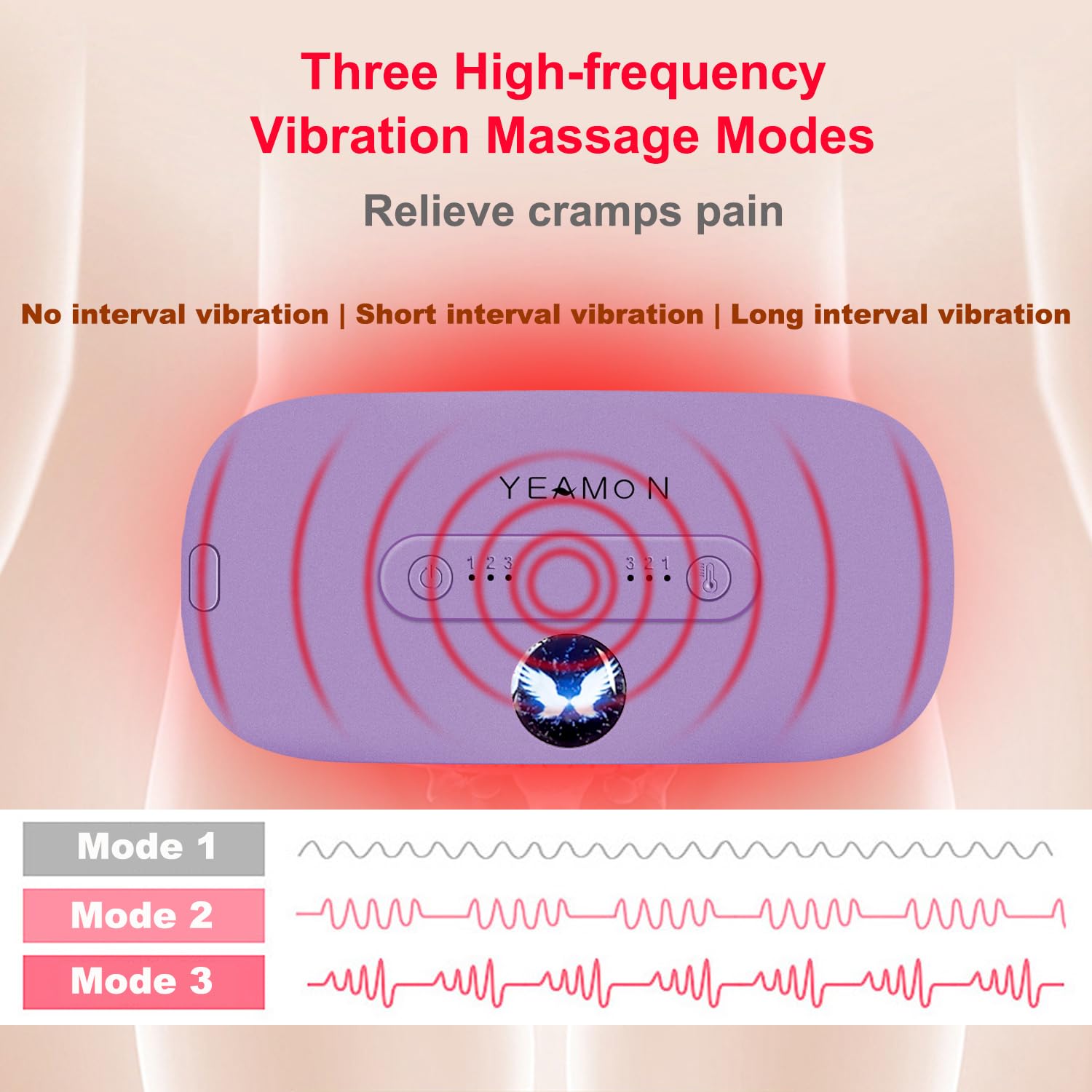Portable Cordless Heating Pad, Electric Waist Belt Device,Fast Heating Pad with 3 Heat Levels and 3 Vibration Massage Modes, Bac