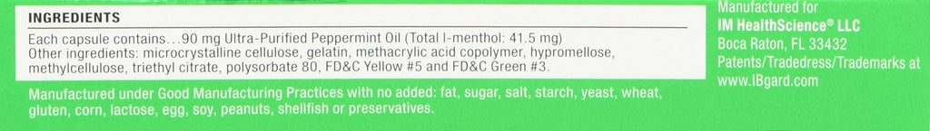 IBgard for Irritable Bowel Syndrome (IBS) Relief Bloating Gas 12 Capsules Small Box 90mg Ultra Purified Peppermint Oil Good for