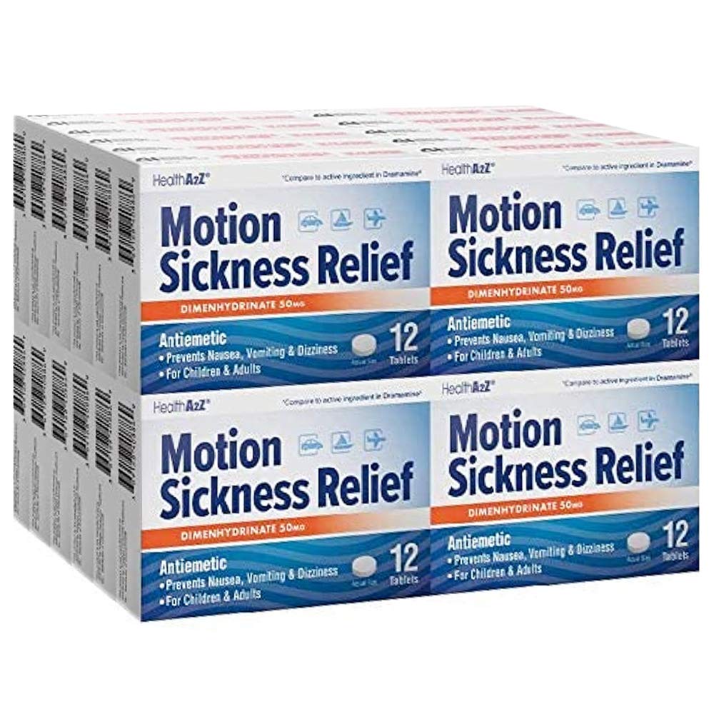 HealthA2Z Motion Sickness Relief | Dimenhydrinate 50mg | Antiemetic | Prevents Nausea, Vomiting & Diziness | for Children & Adul