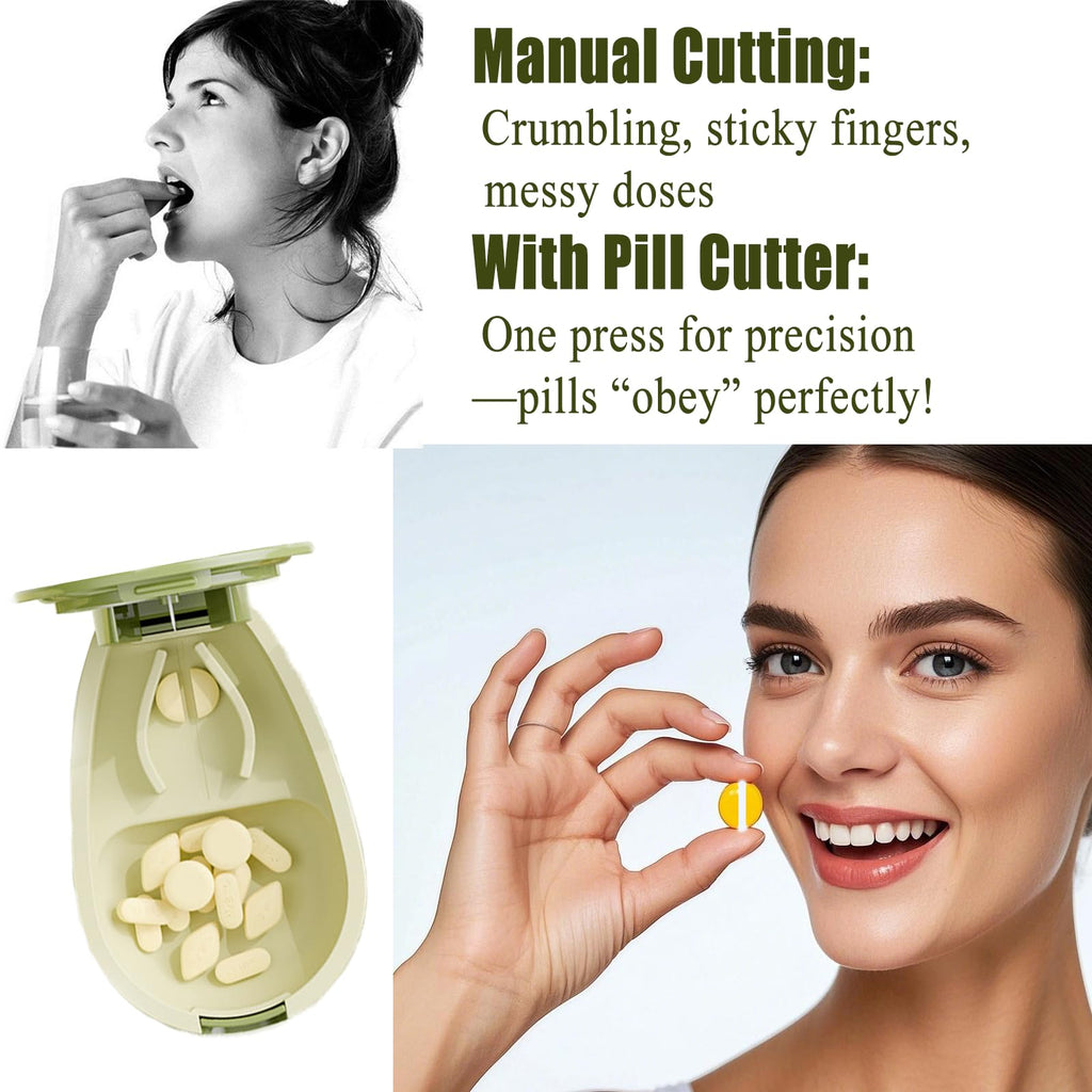 Zinmilin Avocado-Shaped Pill Cutter, Splitter for Small & Large Pills, 2-Compartment, Green, 1 Count