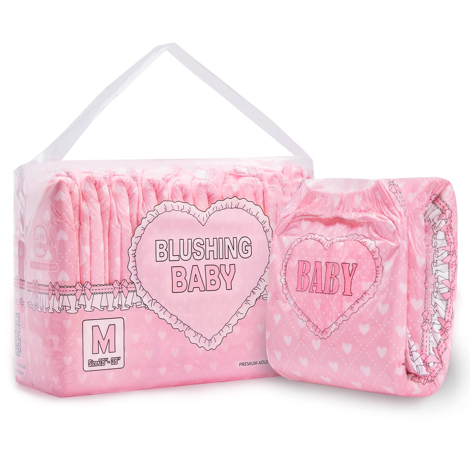 Littleforbig Printed Adult Brief Diapers 10 Pieces - Blushing Baby Pink(M)
