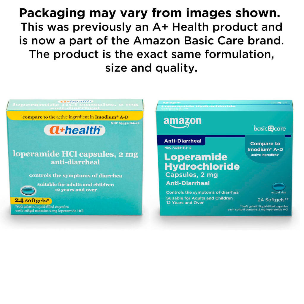 Amazon Basic Care Loperamide Hcl 2 Mg Softgels, Anti-Diarrheal, Made in USA, 24 Count (Pack of 1)