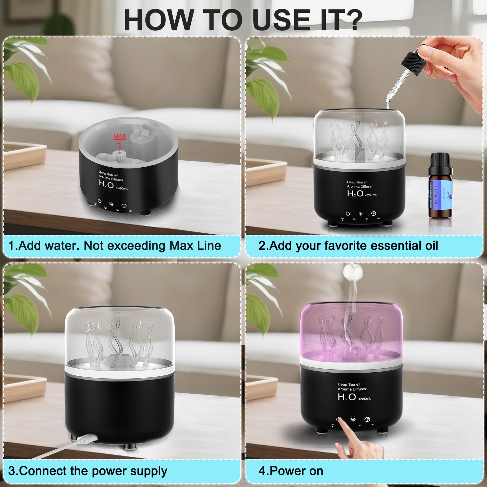 Morbou Essential Oil Diffuser with Jellyfish Spray & Sea Anemone Rotation, 280ml Ultrasonic Aromatherapy Machine,7-Color LED Nig