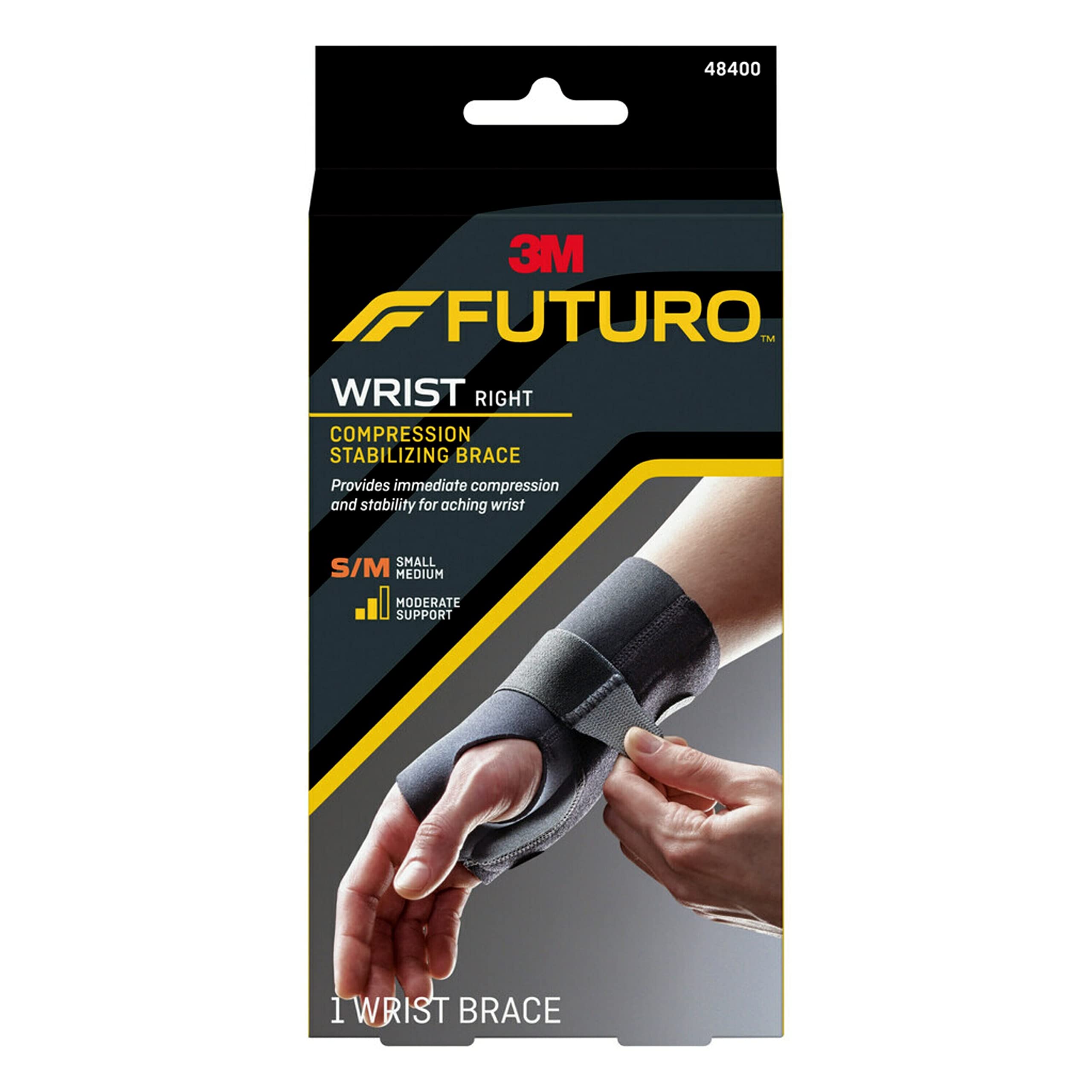 FUTURO Compression Stabilizing Wrist Brace, Right Hand, Small/Medium Size, Provides Support to Injured Wrists, Easy-to-Use Desig