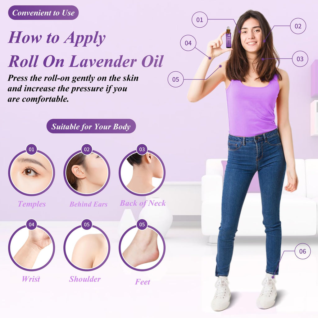 Mumianhua Lavender Essential Oil Roll-On Therapeutic Grade, Pre-Diluted Lavender Oil for Relaxation, Focus Pulse Points, Pillow,