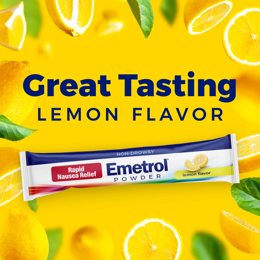Emetrol Non-Drowsy Nausea Relief Powder Mix - Electrolyte Drink Mix for Rapid Upset Stomach & Nausea Relief, Morning Recovery &