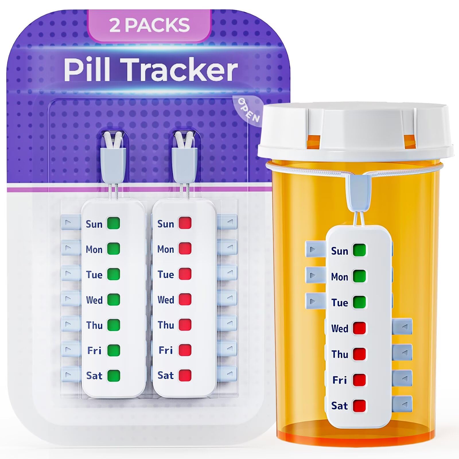 FEATY Pill Reminder for Meds Bottles, Arthritis-Friendly Pill Tracker with Anti-Slide Design, Reusable Medication Tracker for Pe