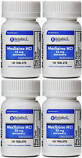 RELIABLE 1 LABORATORIES Meclizine 25 mg Generic Bonine Motion Sickness (100 Chewable Tablets, 4 Bottles) - Prevent nausea, vomit