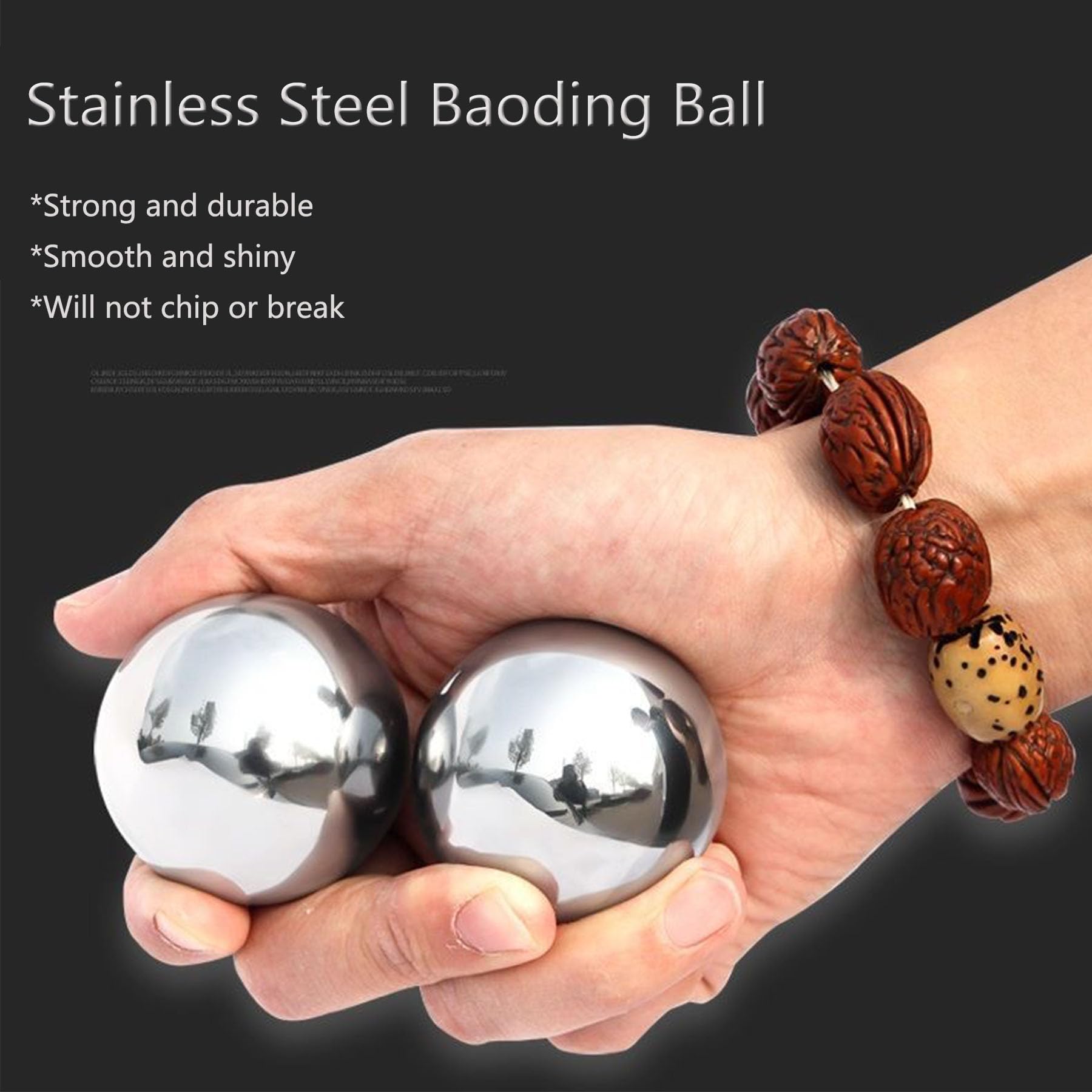 Tianigo Stainless Steel Baoding Balls Set,1.57 Inches Chinese Health Balls, Metal Stress Relief Hand Massage Balls No Chime for