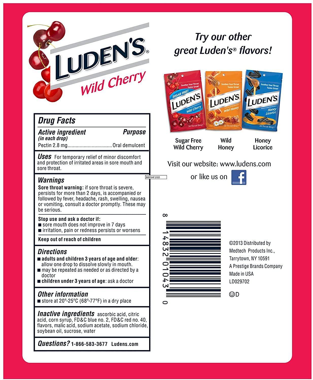 Ludens Throat Drops Wild Cherry, 30 ct