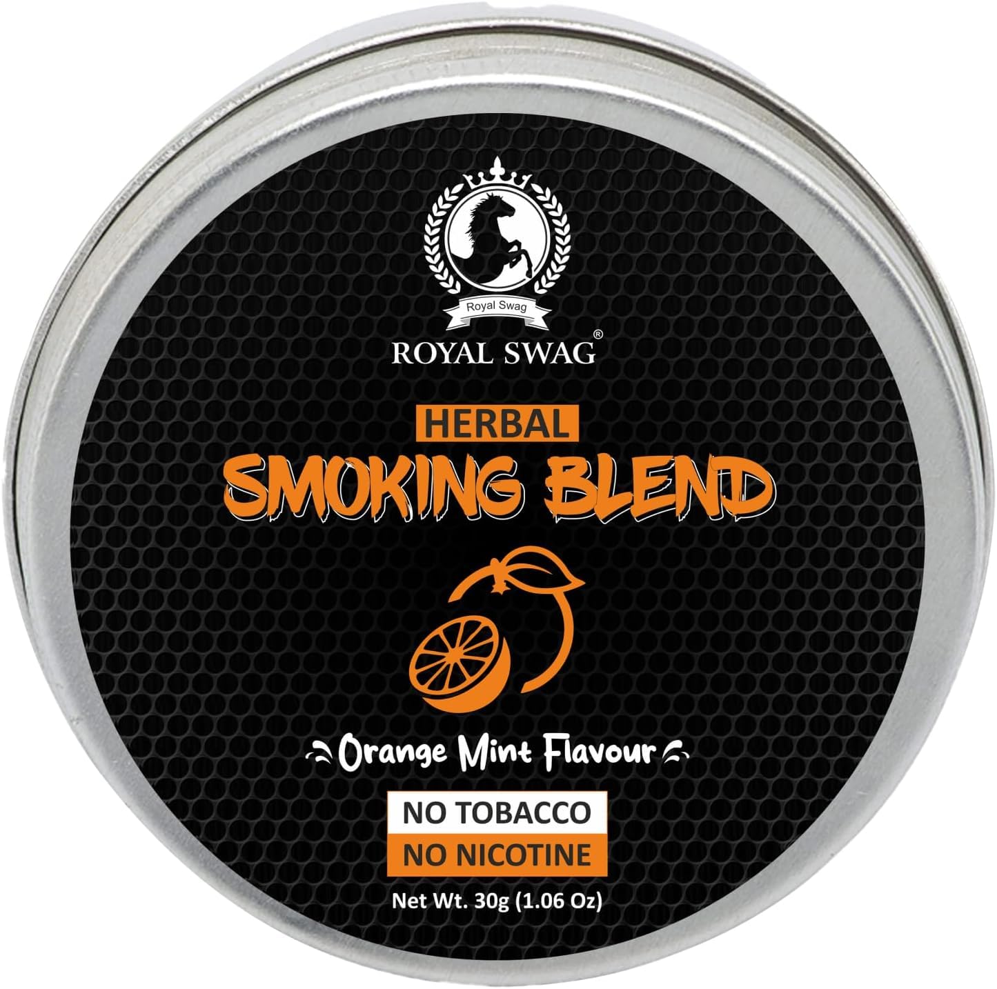 Royal Swag Ayurvedic Herbal Mixture 100% Tobacco-Free and Nicotine-Free Smoking Blend 30 g/1.0 oz (Container) | Orange Mint Flav