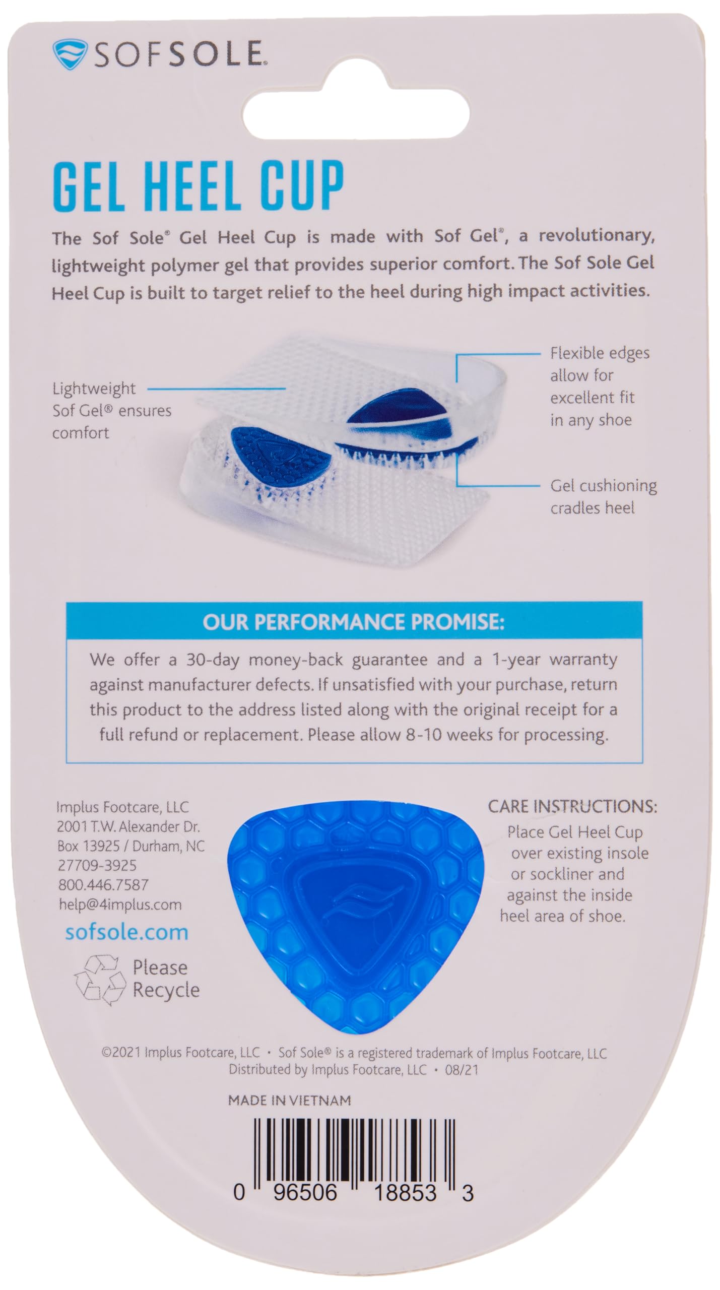 Sof Sole Mens Gel Heel Cup Shoe Insoles, Mens Size 7-12
