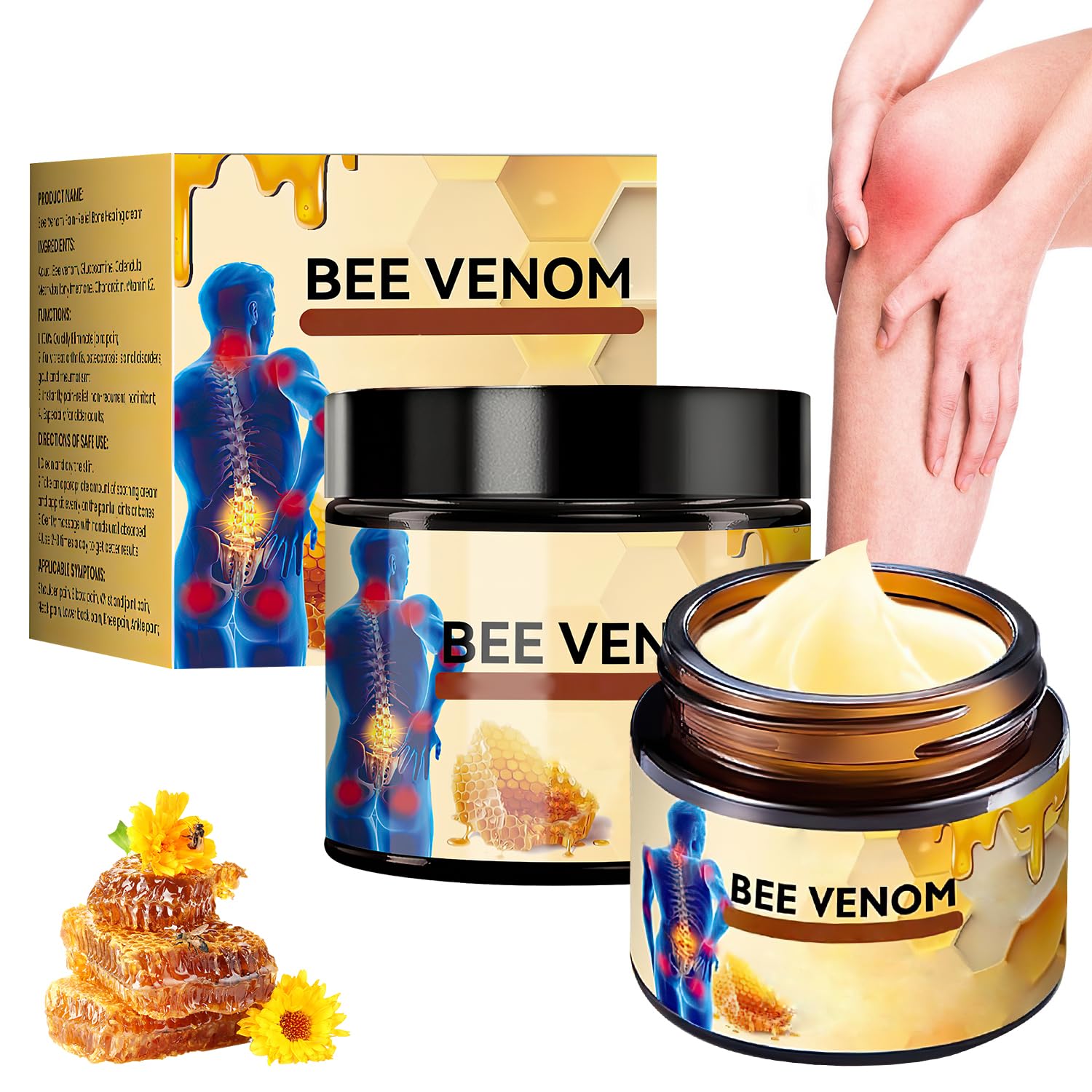 2PCS Bee Venom Advanced Joint and Bone Cream, Bee Venom Joint Gel, New Bees Venoms Professional Cream Relief Gel for Back, Knee,