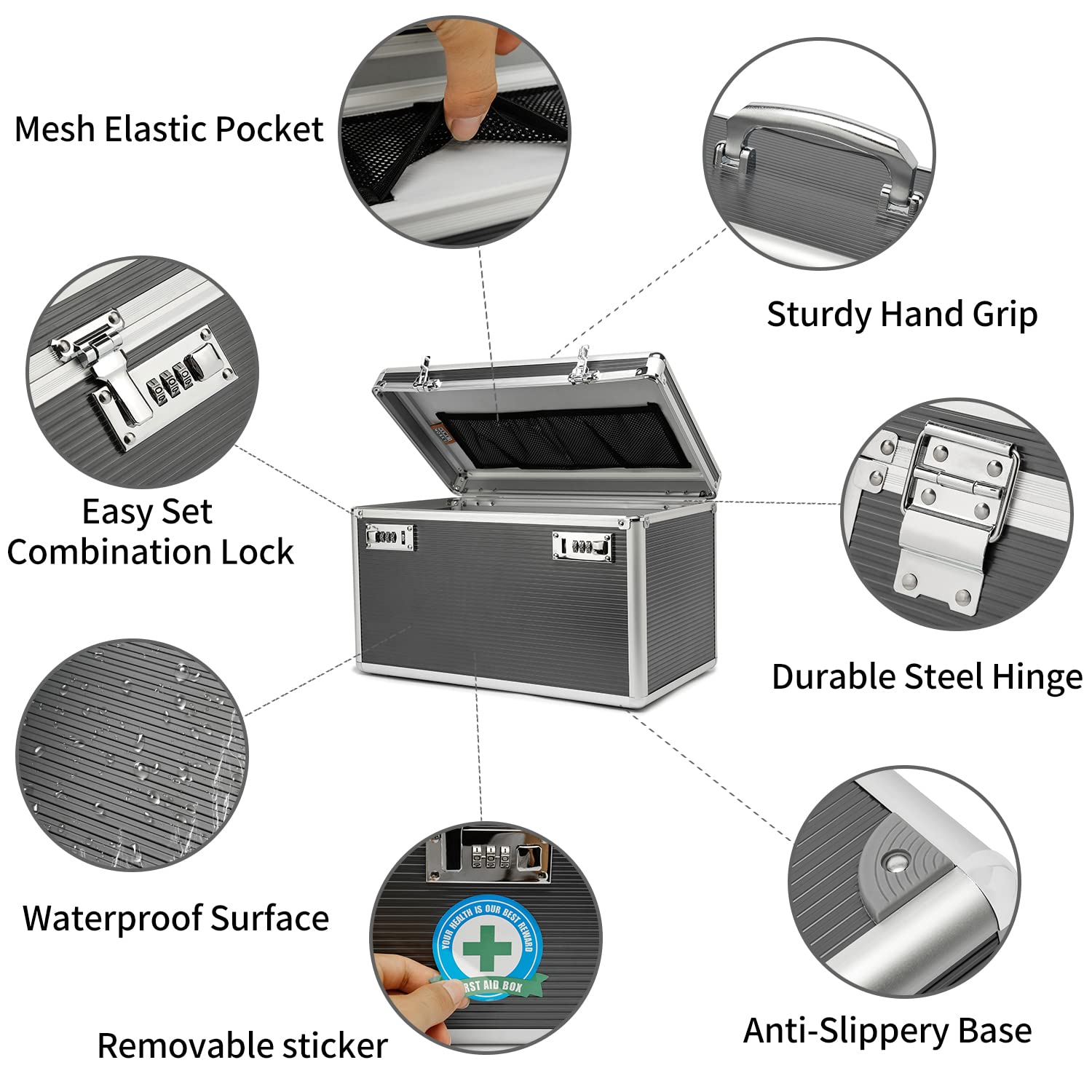 HEWEI WORKS Large capacity Locking Box,Lockable Medication Box with Portable Storage Case, 15 x 8.7 x 9.3 Inch, Childproof Medic