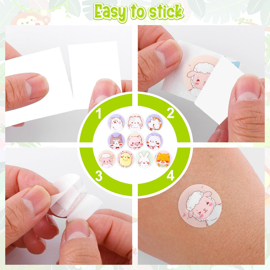 120Pcs Kids Bandages 10 Styles Cute Cartoon Bandaids Variety Pack,0.9In Round Vaccination Bandage Adhesive Dot Flexible Fabric K