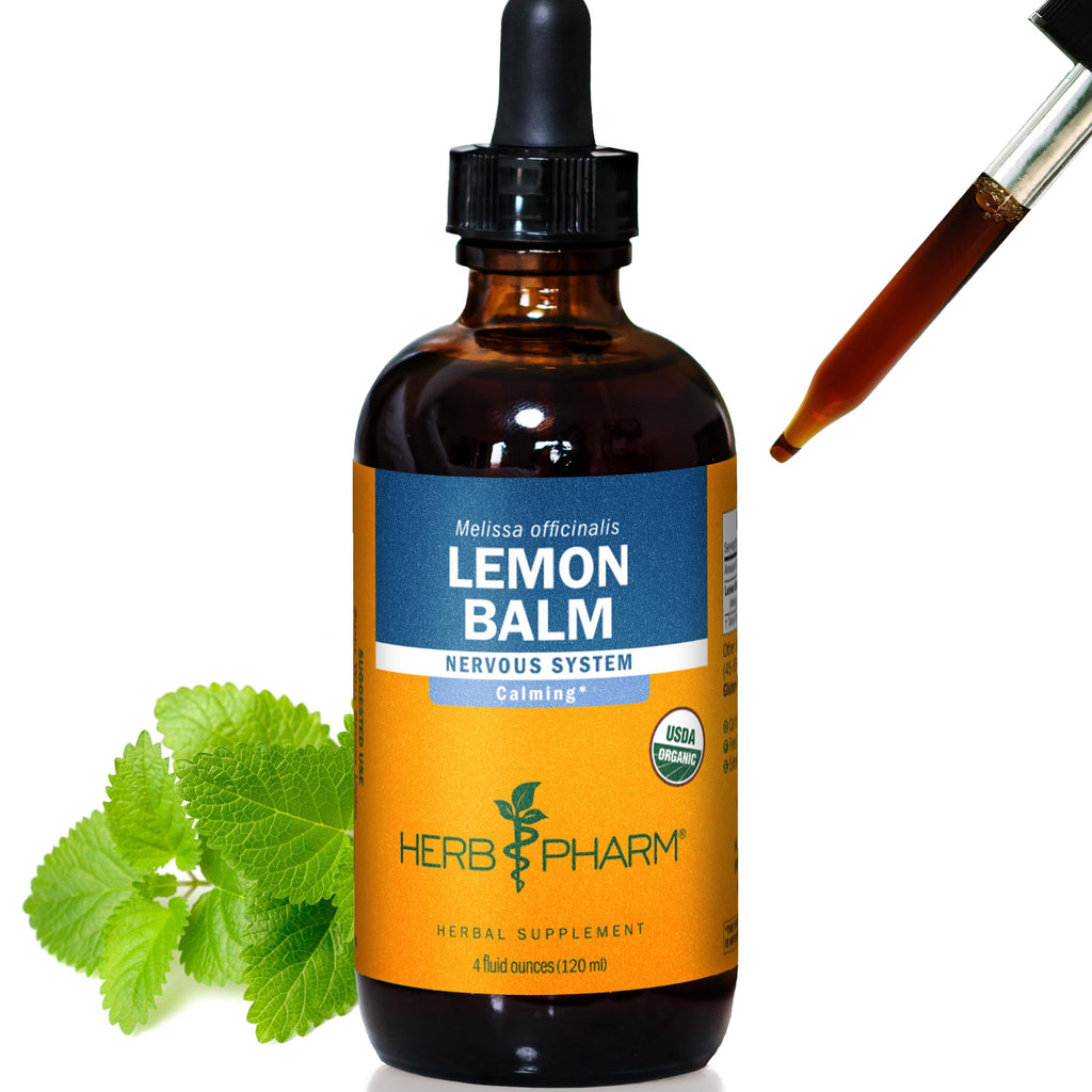 Herb Pharm Certified Organic Lemon Balm Liquid Extract for Calming Nervous System Support, Organic Cane Alcohol, 4 Ounce
