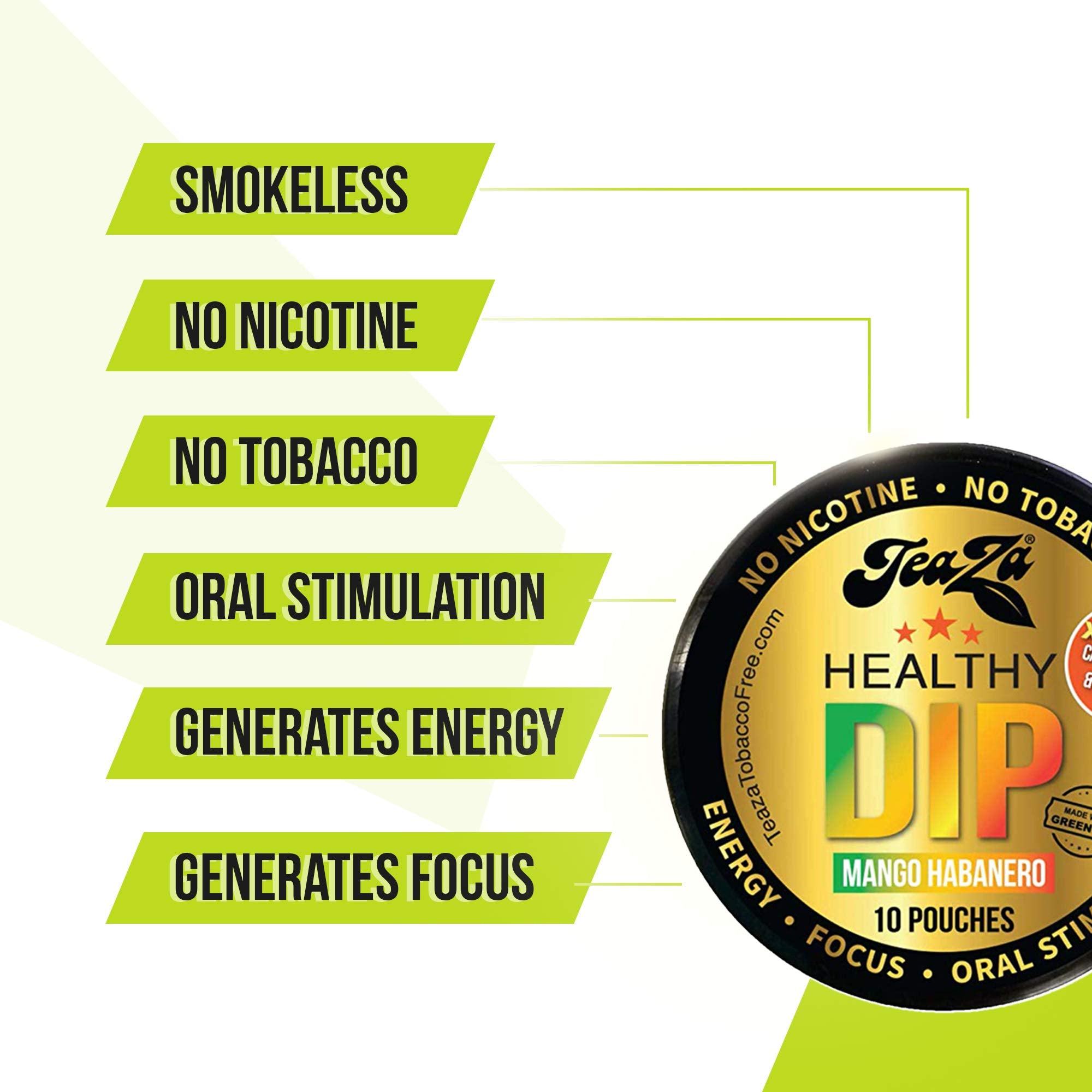 Teaza Energy Pouches Tobacco Alternative Nicotine Free Dip, Smokeless Alternative Snuff Healthy Dip Pouches Tobacco Free Chew, M