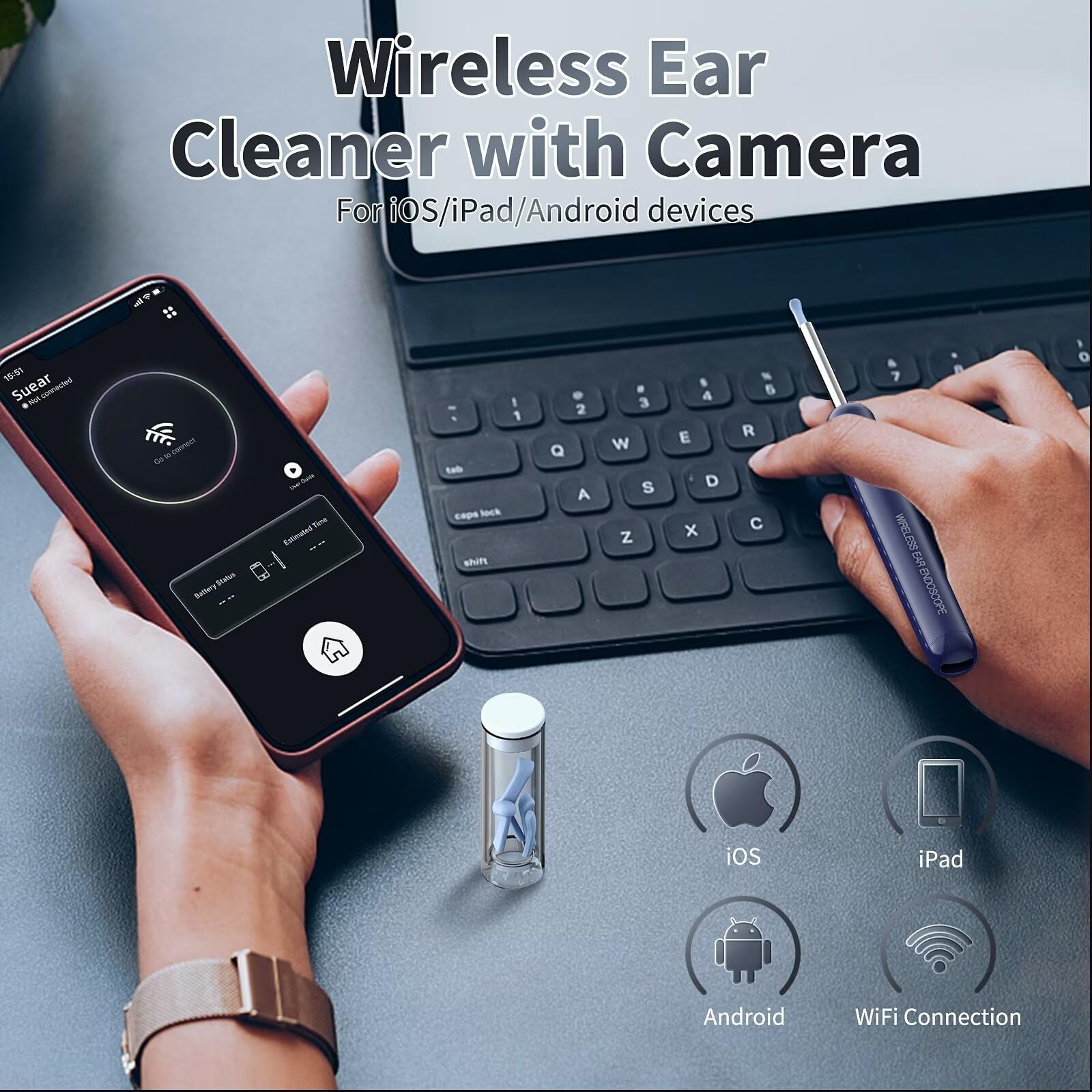 Ear Wax Removal, Ear Cleaner with Camera and Light, Ear Wax Removal Kit with 8 Pcs Set, Ear Wax Removal Tool Camera with 1080P,