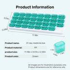 UHZBTEC Monthly 31 compartments Pill Organizer Day Pill Organizer for Medicine Vitamin Holder Container (Green)