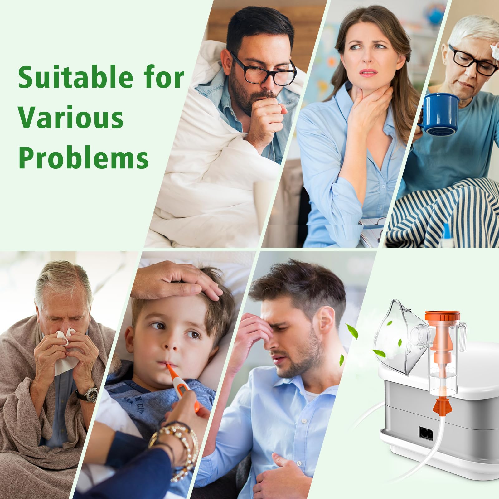 Portable Nebulizer, Nebulizer Machine for Adults and Kids, Compressor Nebulizer with 2 Masks & Mouthpiece, Low Noise Nebulizer f