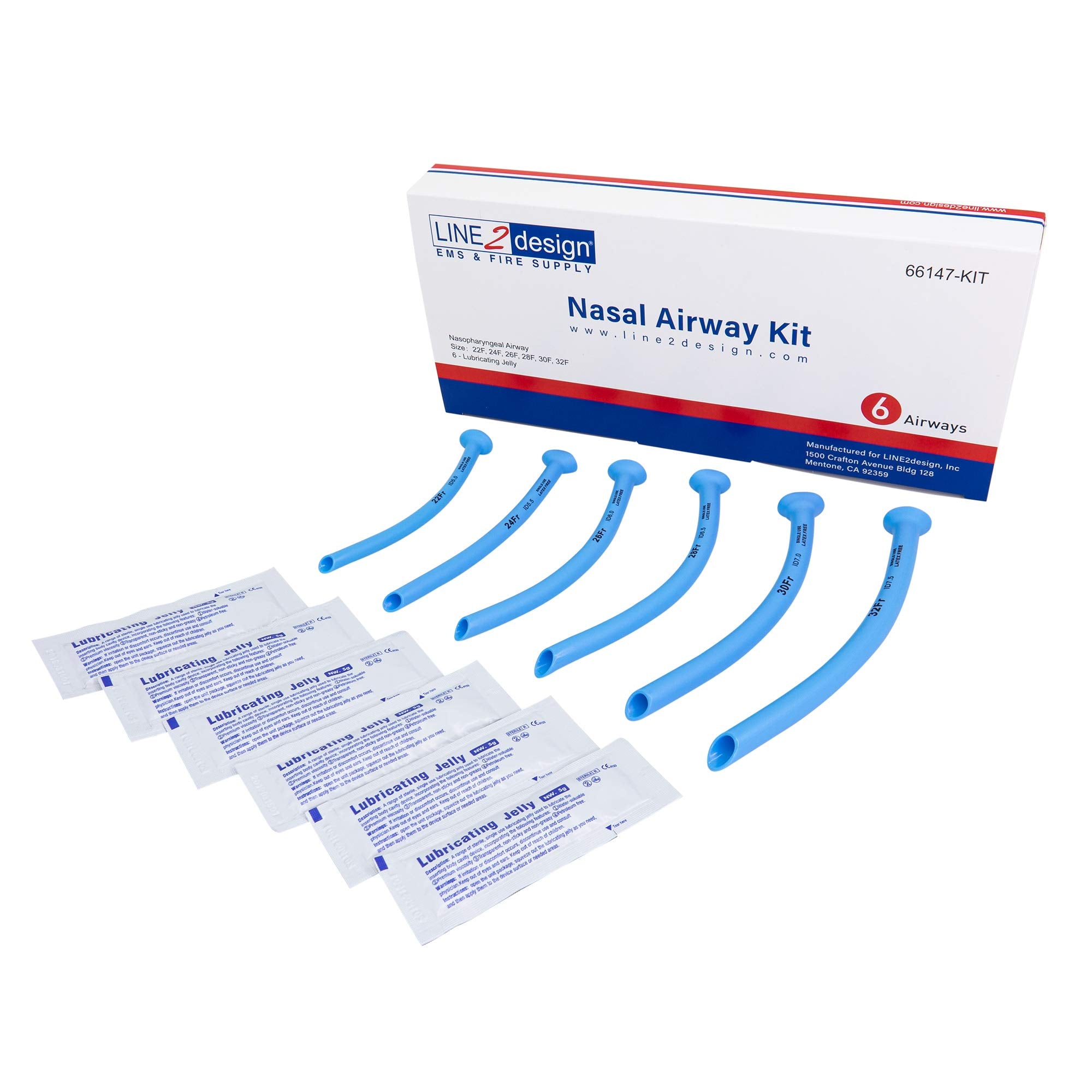LINE2design Nasal Airway Kit-6 Medical Nasopharyngeal Management Trauma Airways - First Aid Emergency Rescue Latex Free Respirat