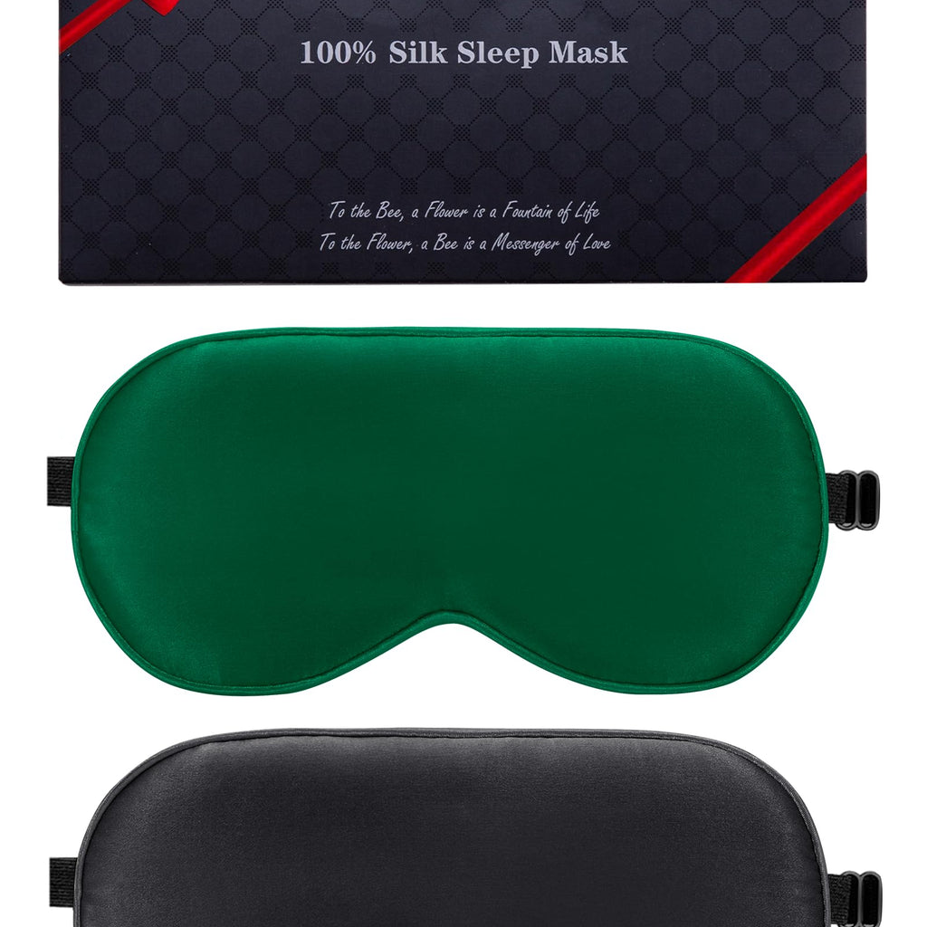 BeeVines Sleep Mask, 2 Pack 100% Real Natural Pure Silk Eye Masks with Adjustable Strap for Sleeping, Mulberry Silk Eye Shade Co