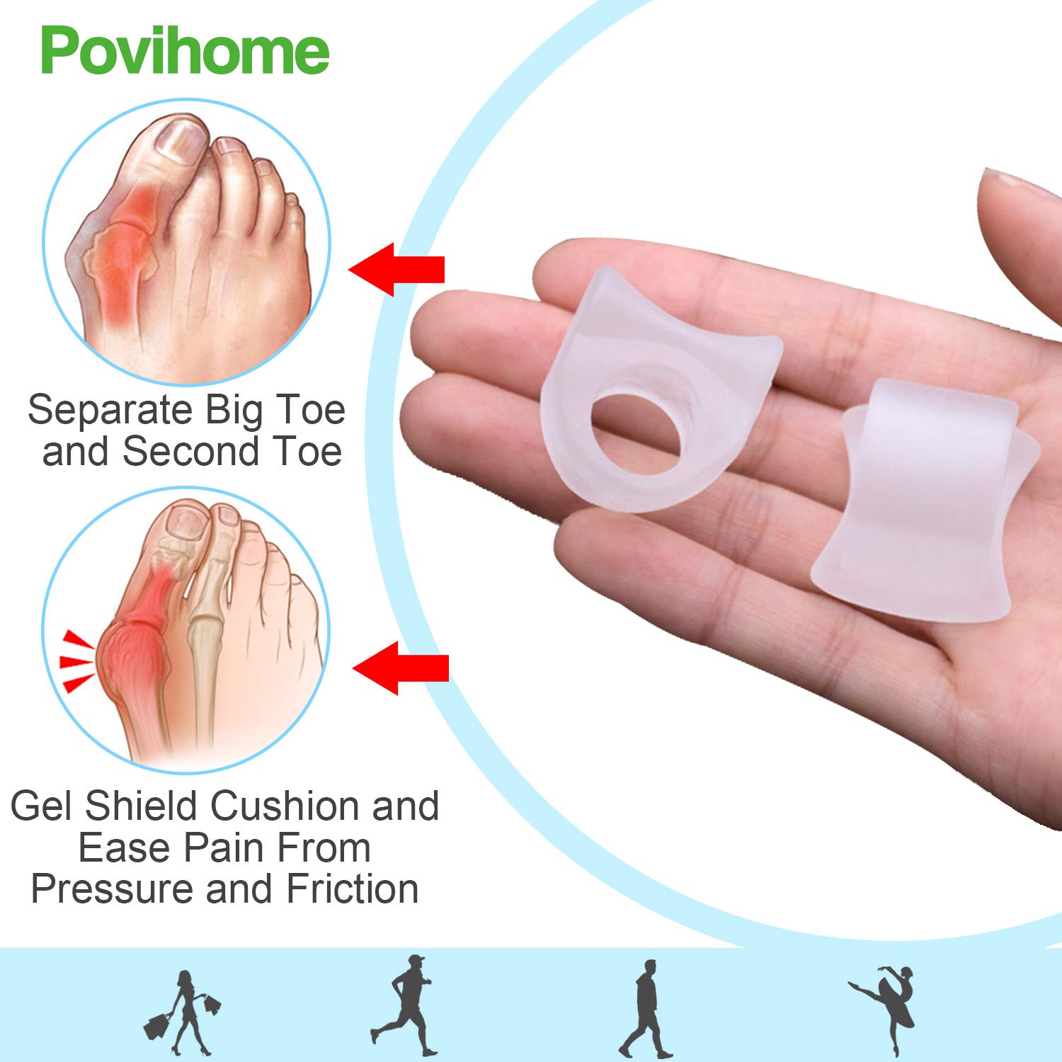 Povihome 10 Pack Clear Toe Spacers, Big Toe Separator (1st/2nd Toe), Bunion Corrector to Correct Big Toe Bunion, Overlapping Toe
