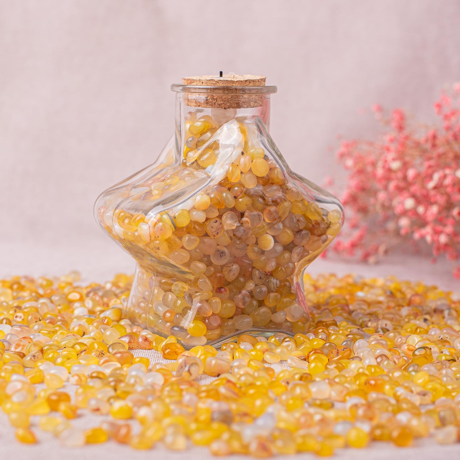 SigMntun Polished Yellow Agate Crystal Chips 200 Pcs - 0.3 10 oz Tumbled Stone Chips Crushed Sea Glass Stones Healing Reiki Crys