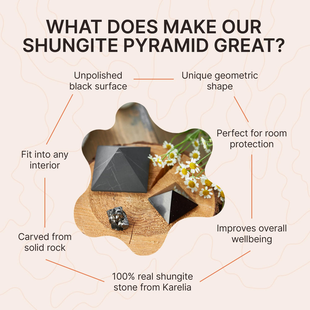 Shungite Stone Protection Pyramid 2 | Authentic Shungite Stones Protection Unpolished Pyramid 2 inches (5 cm) | Black Stone Crys