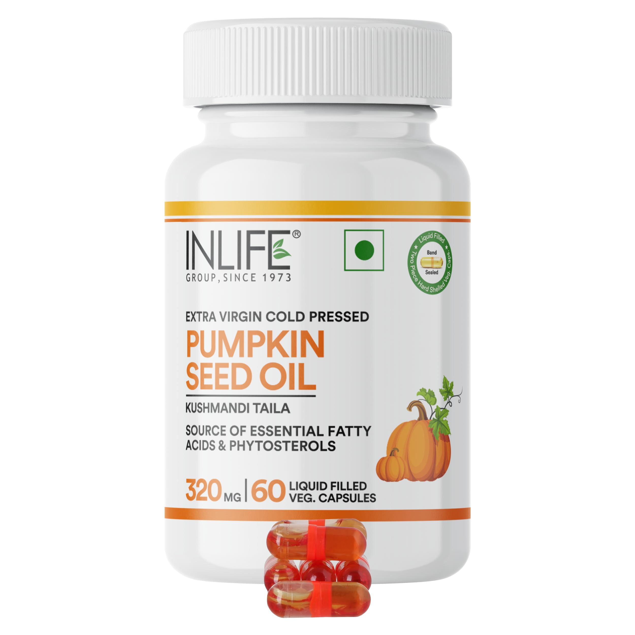 Inlife Pumpkin Seed Oil Capsules | Extra Virgin Cold Pressed Pure Oil | PlantBased Phytosterols Supplement  60 Vegetarian Caps