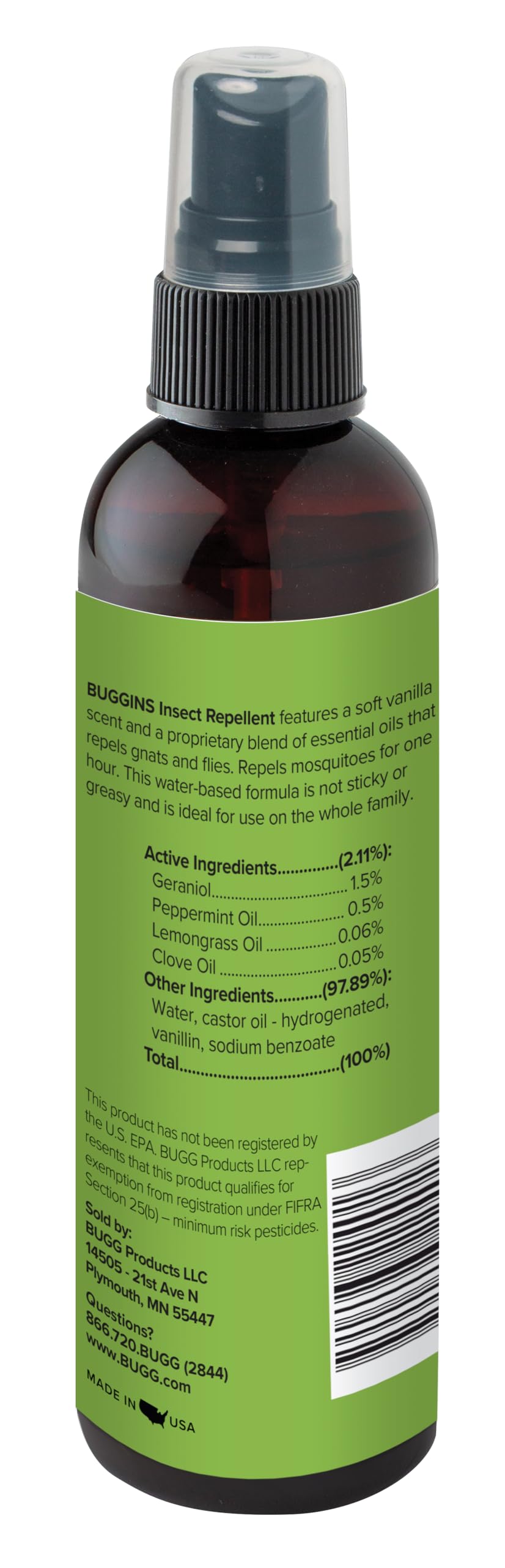 BUGGINS Original - Insect Repellent - Gnats & Mosquitoes, DEET Free, Non-Greasy - 4 oz Pump Spray Bottle
