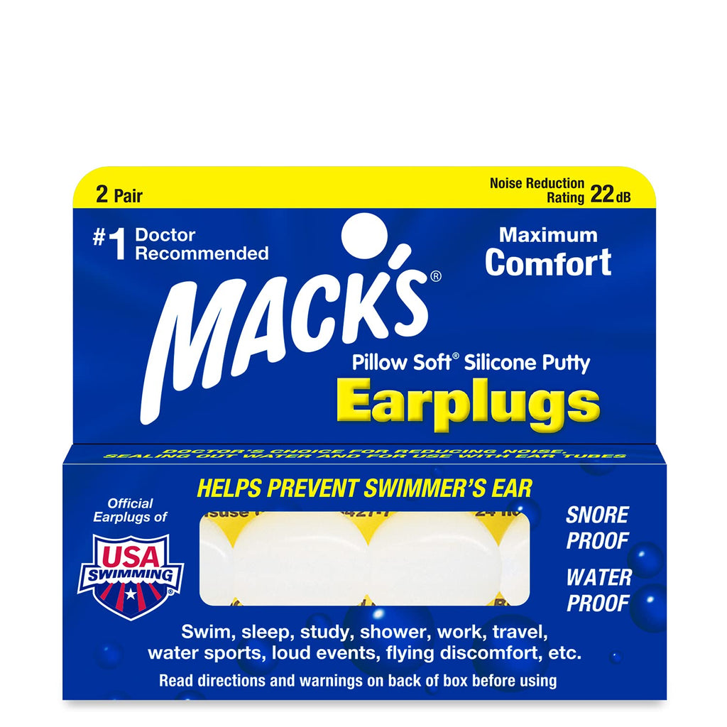 Macks Pillow Soft Silicone Earplugs - 2 Pair - The Original Moldable Silicone Putty Ear Plugs for Sleeping, Snoring, Swimming, T