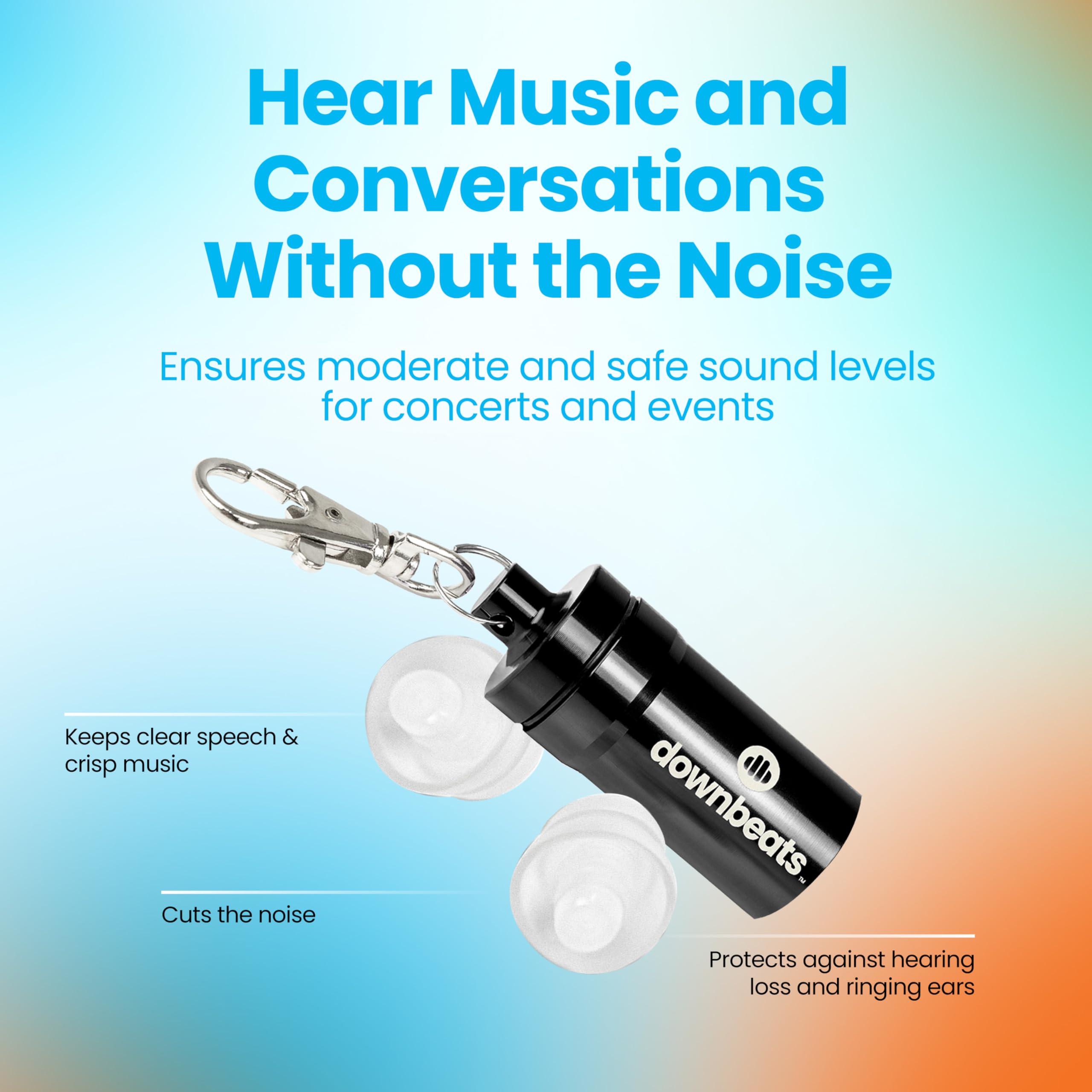 High Fidelity Ear Plugs for Hearing Protection - Discreet, Clear Ear Plugs for Concerts, Festivals & Noisy Events - Up to 18dB B