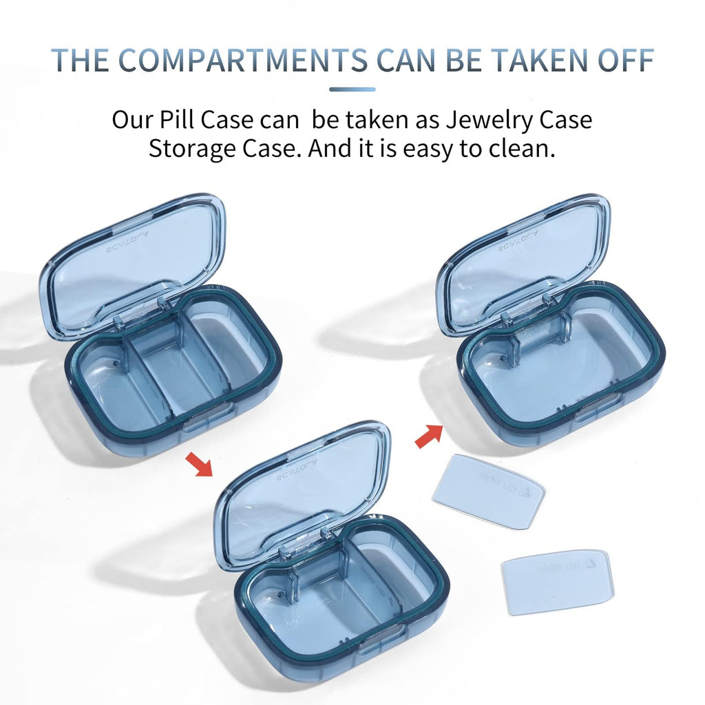 3 Compartment Pill Box, Moisture Proof Pill Case, Travel Pill Organizer for Pocket Purse, Daily Portable Medicine Vitamin/Fish O