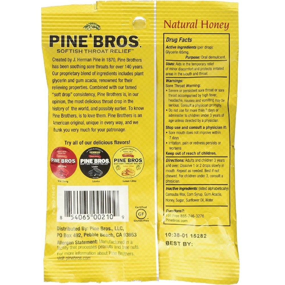 Pine Bros. Softish Throat Drops Value Size, Natural Honey, 32 Count (Pack of 3)
