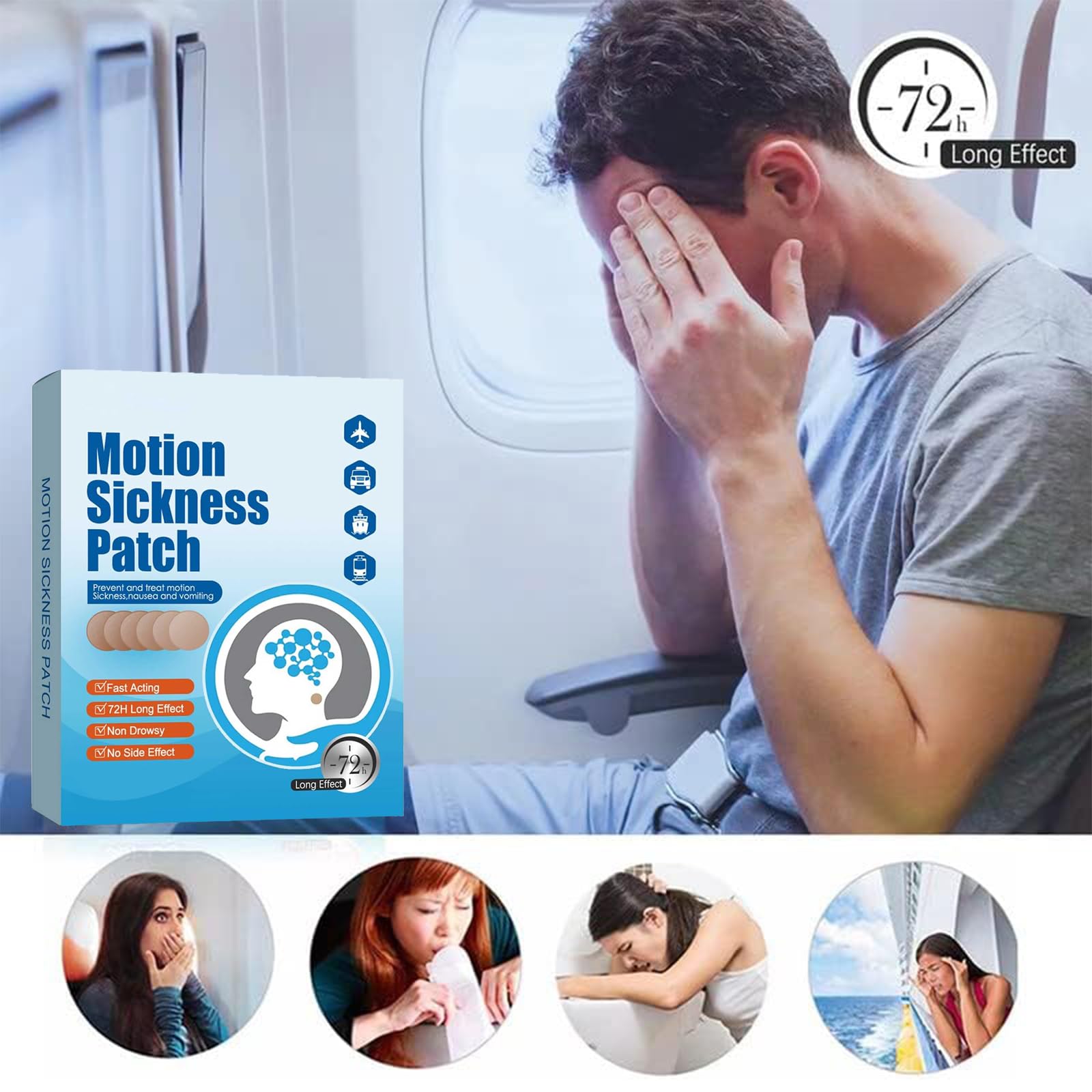 20PCS Motion Sickness Patches, Anti Nausea Sea Sickness Patch for Cruise, No Side Effects for Car and Boat Rides, Ships, Cruise