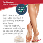 LEADER 100% Lambs Wool Padding, Provides Cushioning Comfort and Pain Relief Between Toes, 3/8 oz, 3 Pack