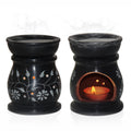 Pure Source India Handcrafted Soapstone Aroma Burner Oil Diffuser and 1 Tea Light Candle (Black)