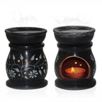 Pure Source India Handcrafted Soapstone Aroma Burner Oil Diffuser and 1 Tea Light Candle (Black)