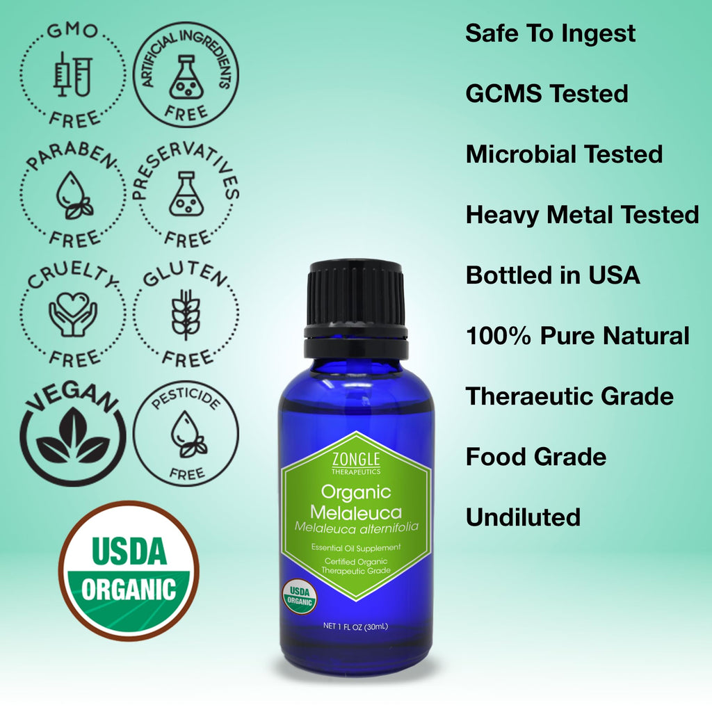 Organic, Tea Tree, Melaleuca, Oil, Food Grade - 100% Pure, Tea Tree Essential Oil, by Zongle Therapeutics, 1 OZ