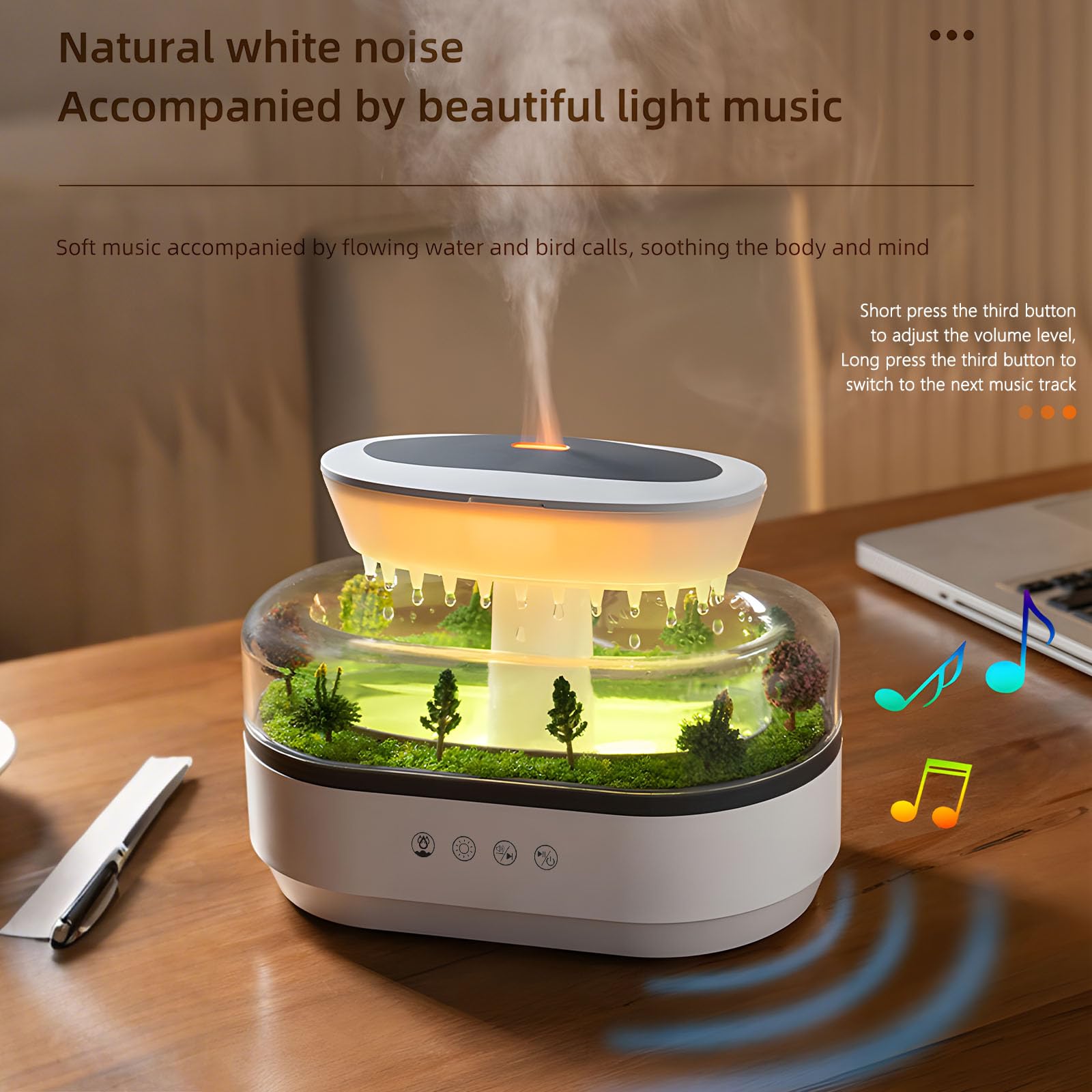 Holwim Essential Oil Flame Diffuser 250ml Cloud Rain Humidifier Water Drip Aromatherapy Diffuser Air Humidifier with 7 Colors Li