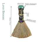 RJINGSHI Natural Green Aventurine Magic Broom Love Crystal Witch Broom Reiki Healing Crystal Handmade for Cleansing Bedroom Offi