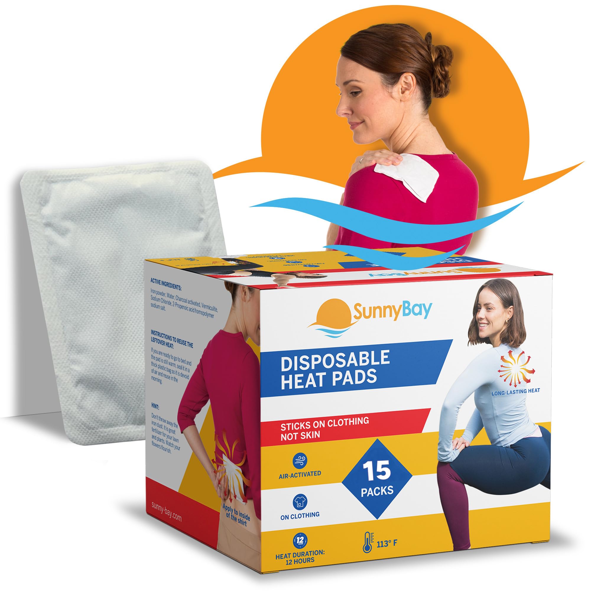 SunnyBay Adhesive Heat Patches for Neck, Knee, and Upper or Lower Back, Air-Activated Heat Pads for Menstrual Cramps, Stiffness,