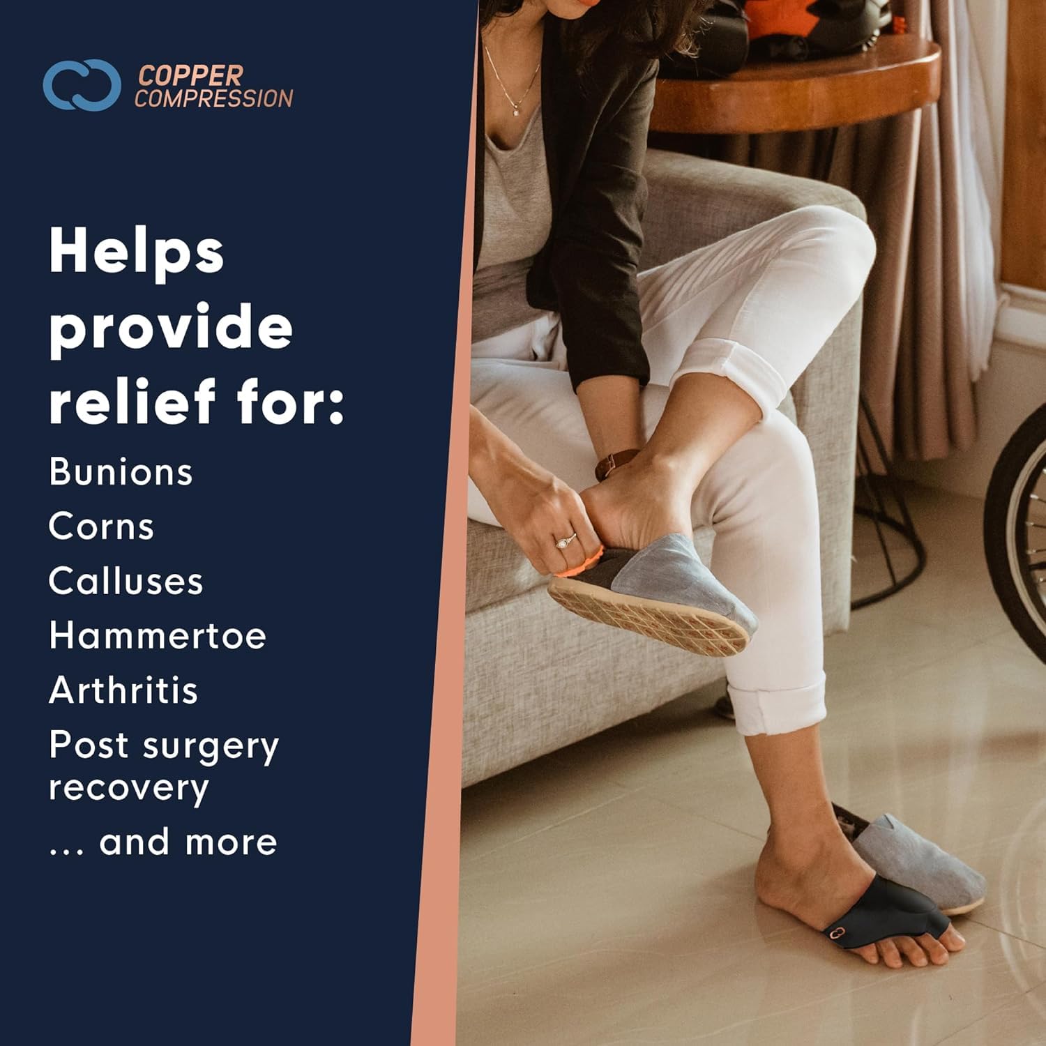 Copper Compression Bunion Corrector Relief Sleeve - Gel Cushion Pads - Copper Infused - Orthopedic Brace Big Toe Alignment - Hal