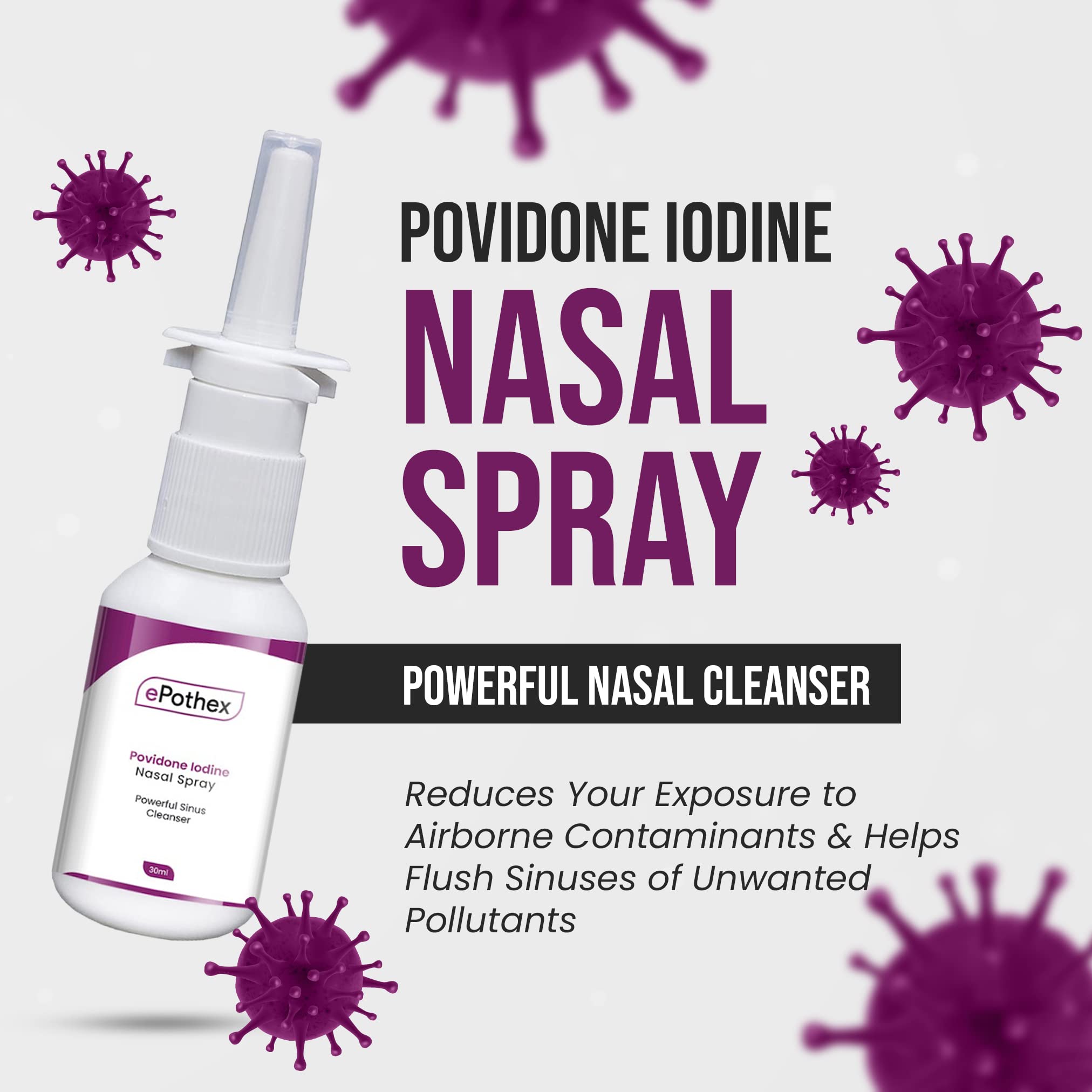 EPOTHEX Povidone Iodine Nasal Spray (0.6%) - Powerful Nasal Cleanser & Sinus Protection - Reduce Exposure to Airborne Contaminan